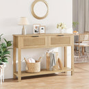Mesa de entrada de fazenda, Mesa de console de 43 polegadas com 2 gavetas, Mesa de sofá de 2 níveis com armazenamento para sala de estar, Mesas de foyer para entrada