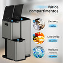 Lixeira de aço Inoxidável de 60 Litros com 3 Compartimentos